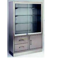 Vitrina Armario Acero Inoxidable Puertas Correderas arriba y Armario y Cajones abajo