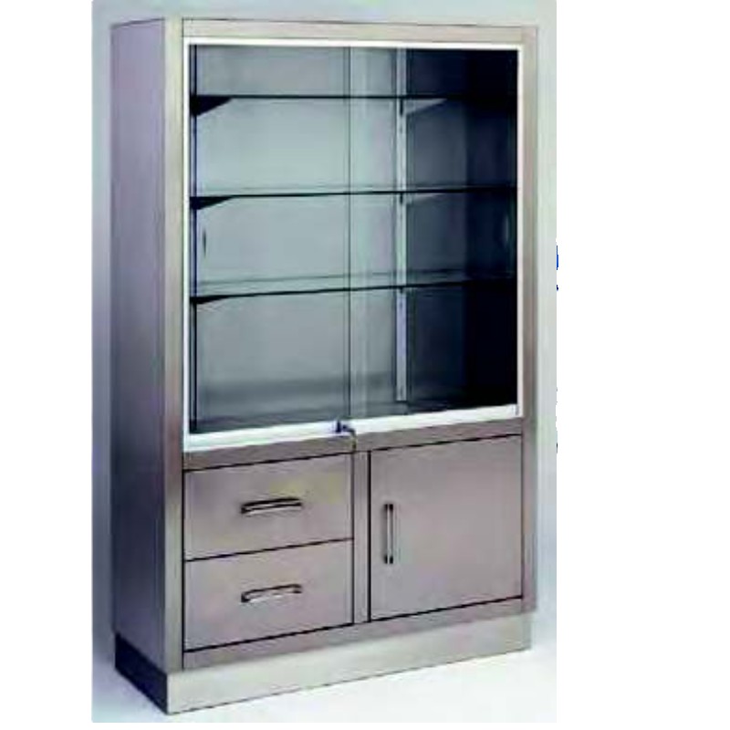 VIT106 Vitrina Armario Acero Inoxidable Puertas Correderas arriba y Armario y Cajones abajo