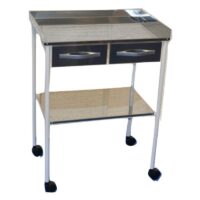 Mesa Auxiliar Acero Esmaltado Plano Superior Reborde En Tres Lados Inferior Liso 2 Cajones Superiores MAU112